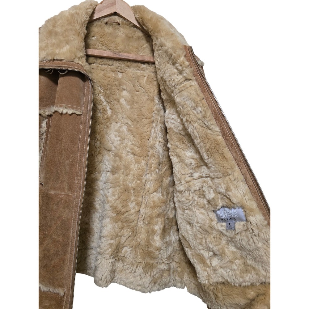 Wilson Leather Womens Vintage Suede Faux Shearling Lined Aviator Coat Size Large - Picture 2 of 12